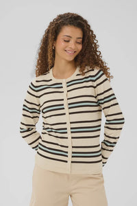 SAINT TROPEZ - Pila Cardigan - Brown Rice Ether - Multi Stripe