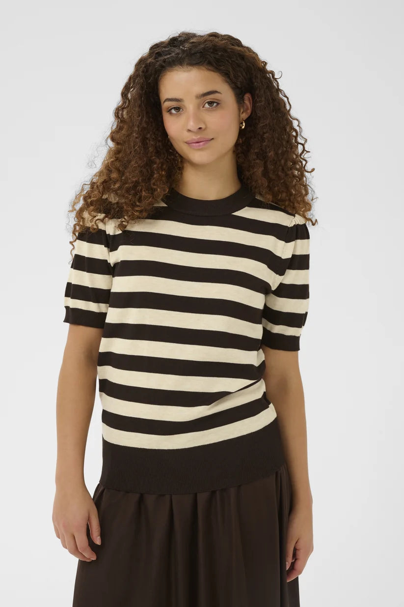 SAINT TROPEZ - Mila SS Striped Pullover - Mole Brown Rice