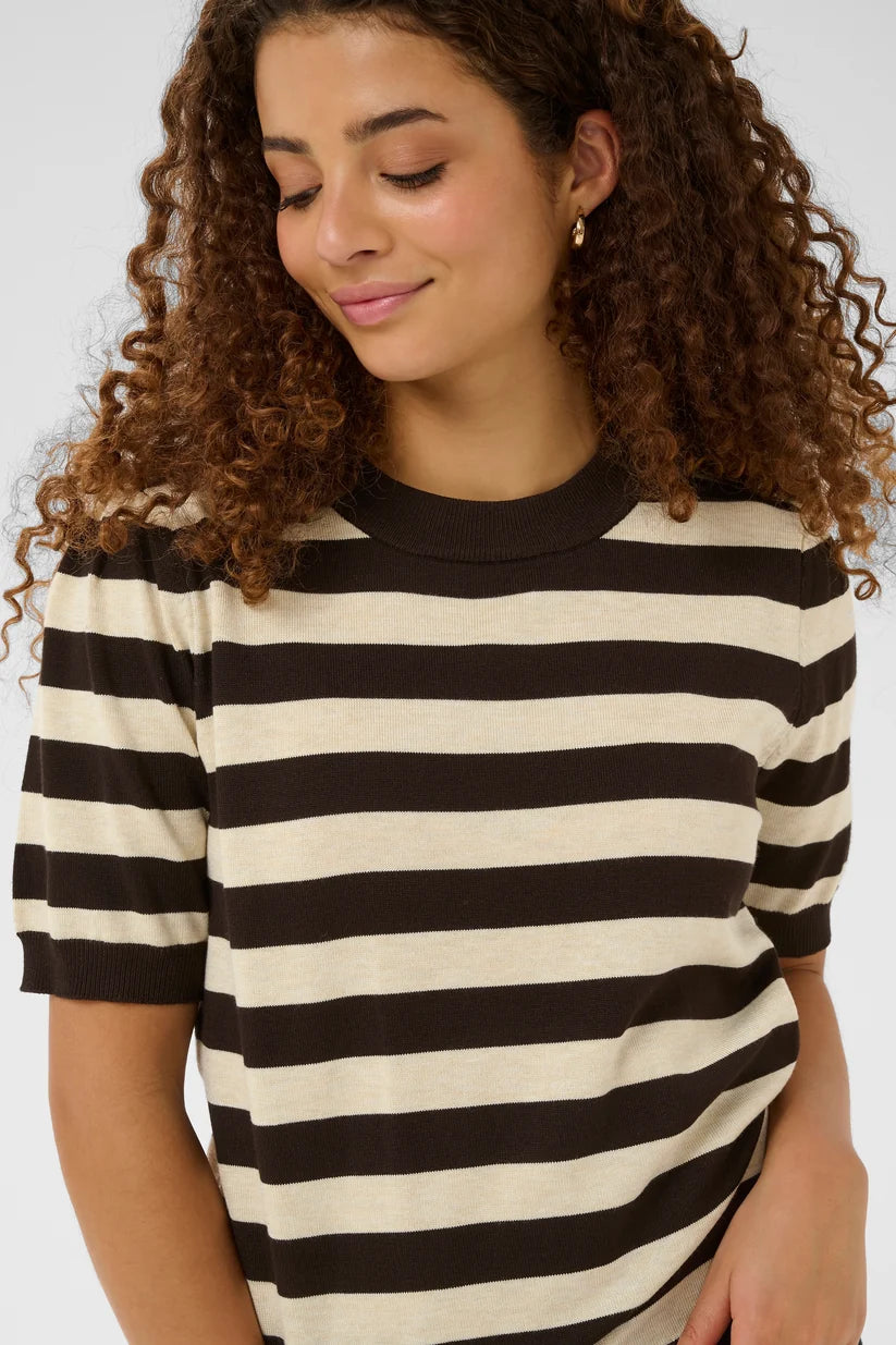 SAINT TROPEZ - Mila SS Striped Pullover - Mole Brown Rice