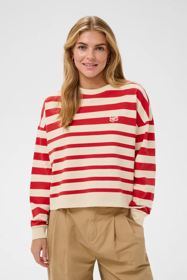 SAINT TROPEZ - Philene Sweatshirt - Valiant Poppy Irregular Stripe