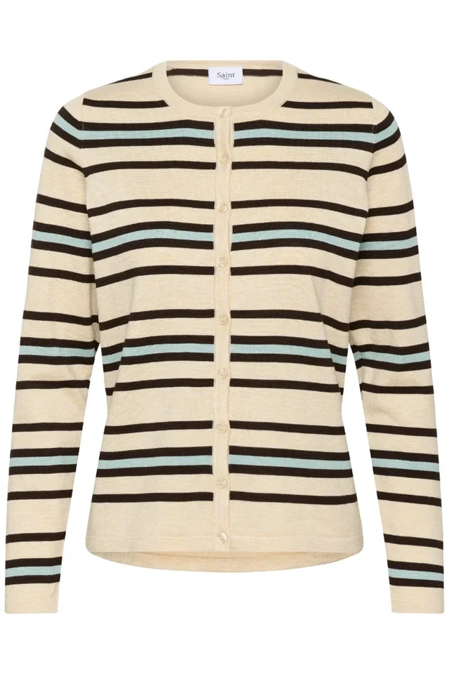 SAINT TROPEZ - Pila Cardigan - Brown Rice Ether - Multi Stripe