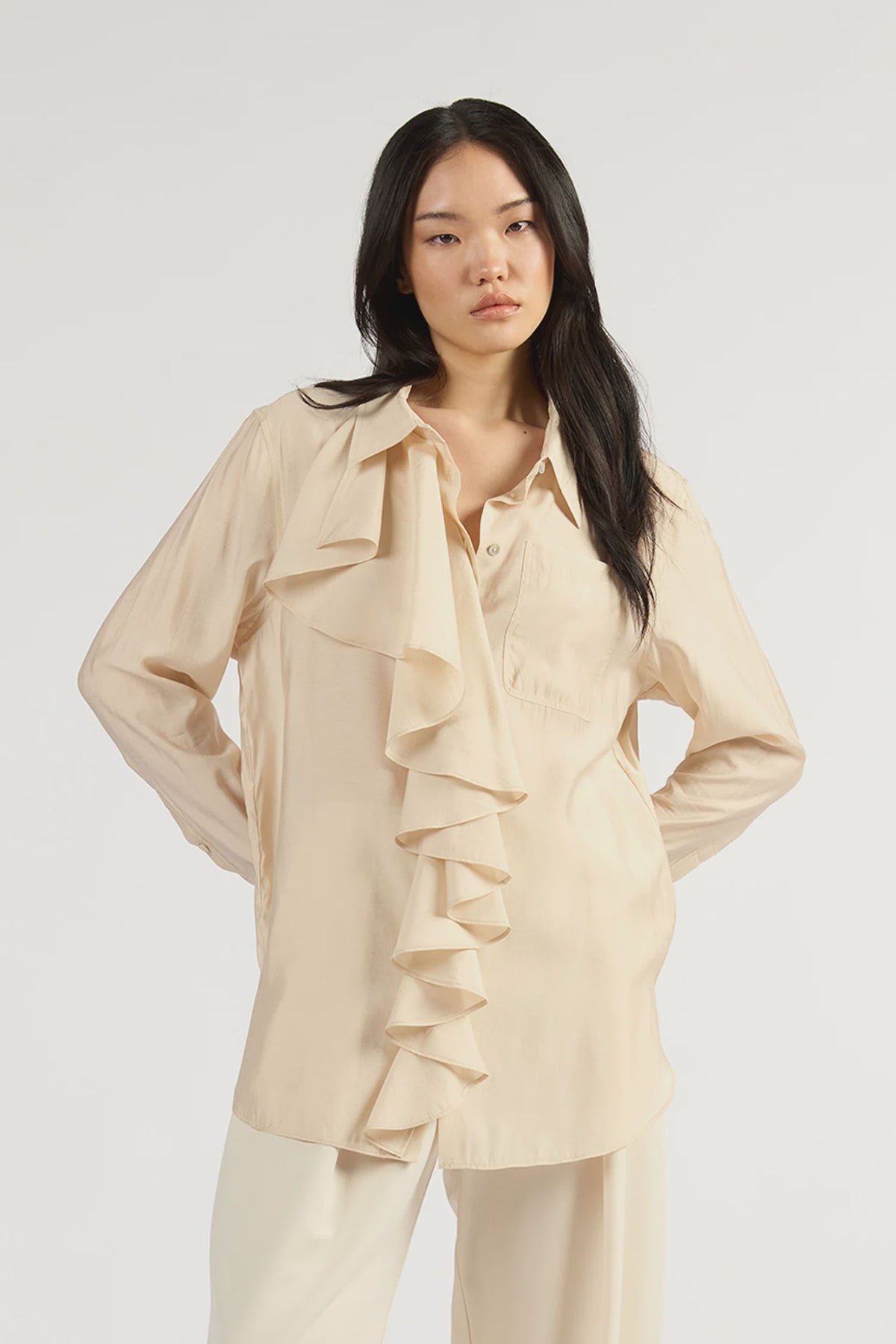 TUESDAY - Drape Frill Shirt - Oyster