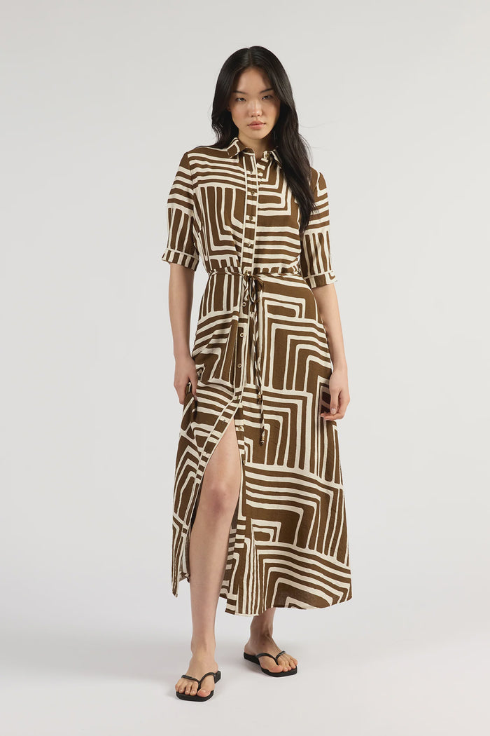 TUESDAY - Nicola Dress - Choc Geo