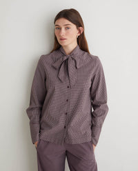 YERSE - Lacing Neck Checks Shirt - Maroon