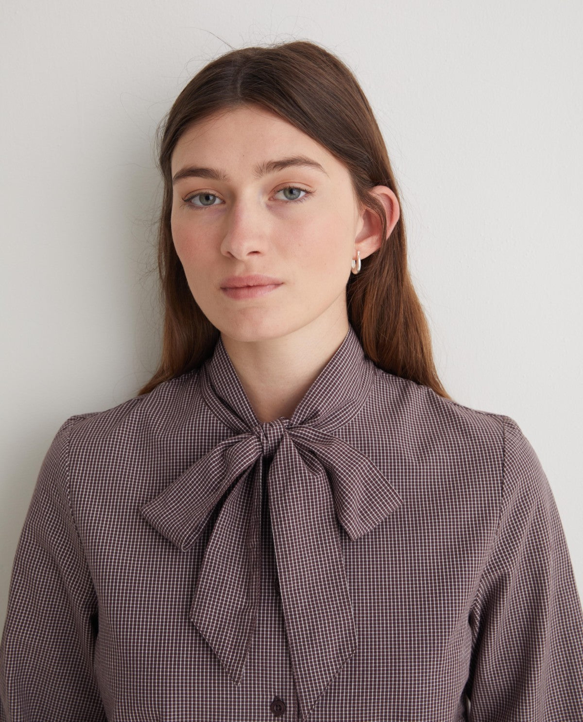 YERSE - Lacing Neck Checks Shirt - Maroon