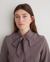 YERSE - Lacing Neck Checks Shirt - Maroon