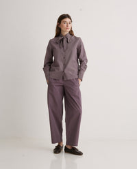 YERSE - Lacing Neck Checks Shirt - Maroon