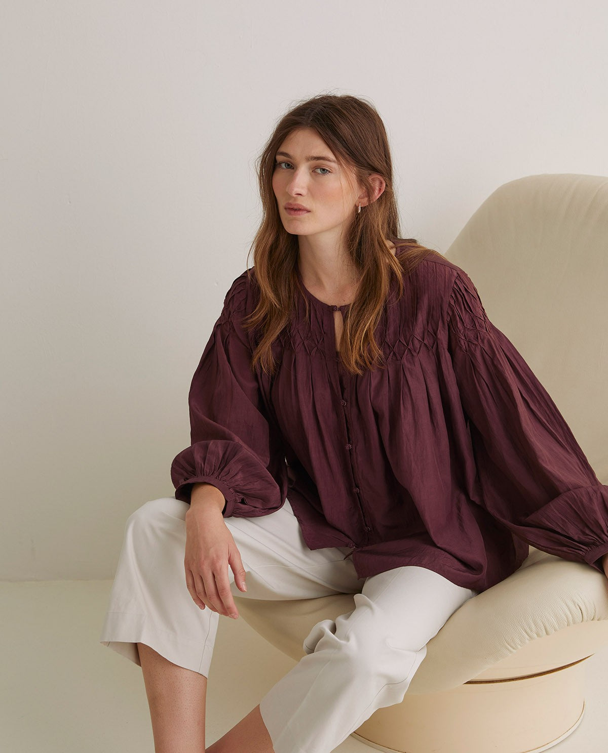 YERSE - Fold Effect Shirt - Aubergine