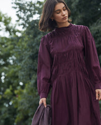 YERSE - High Neck Dress - Aubergine