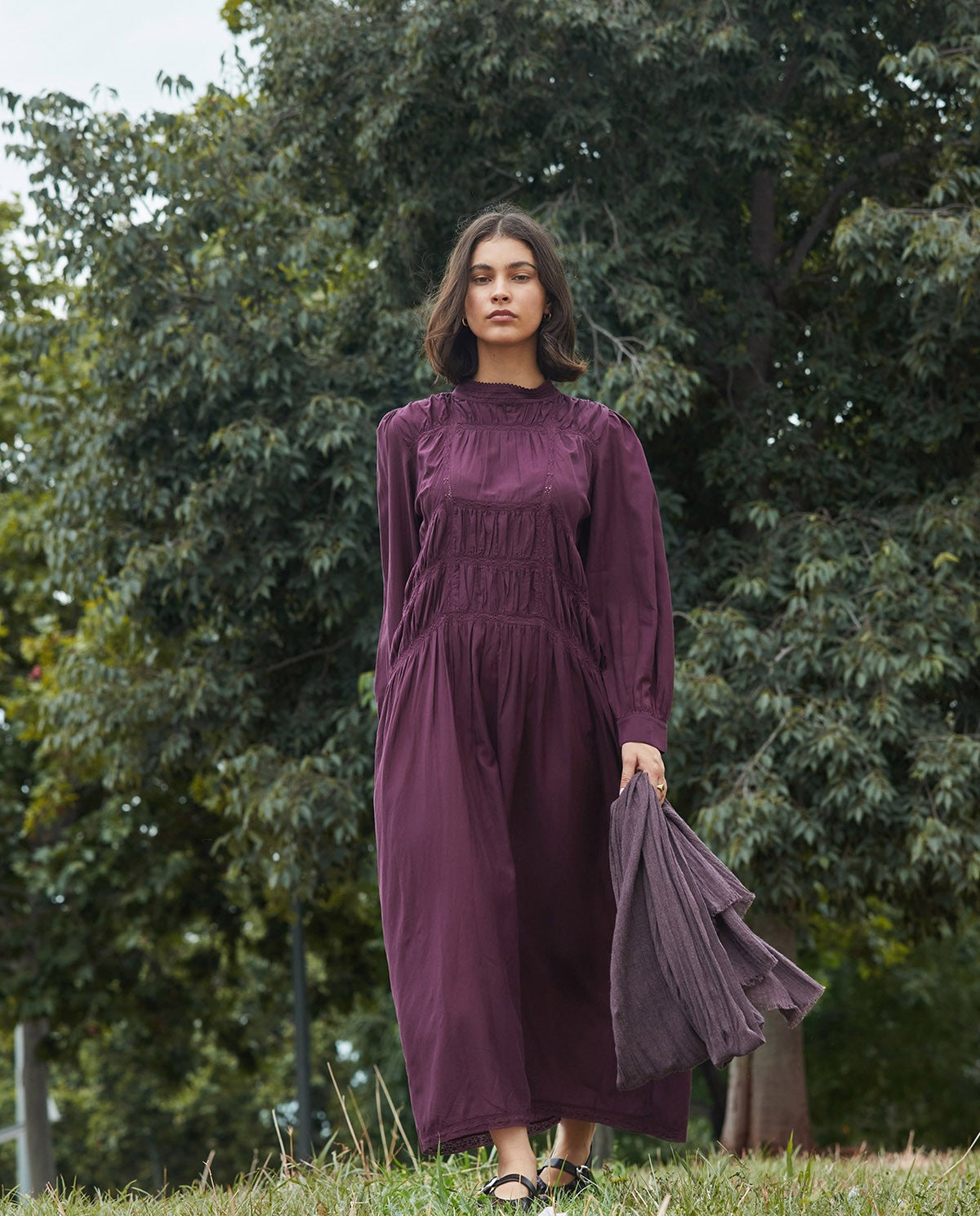 YERSE - High Neck Dress - Aubergine