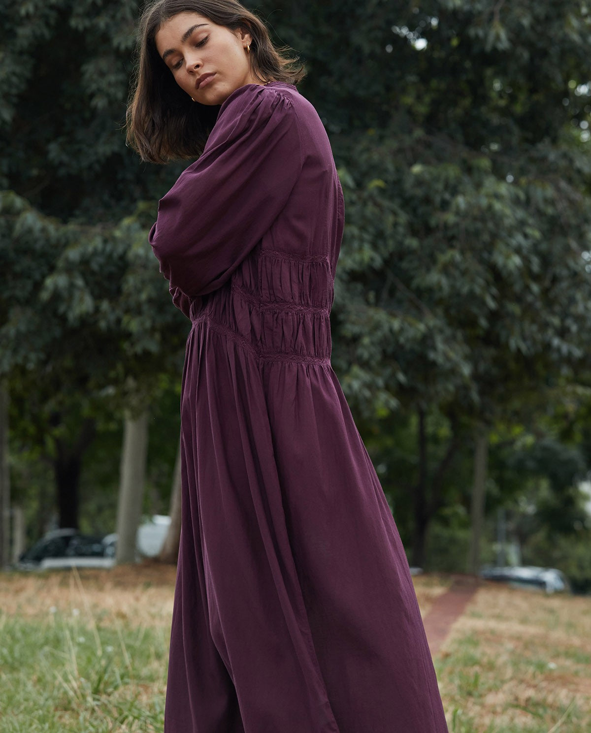 YERSE - High Neck Dress - Aubergine