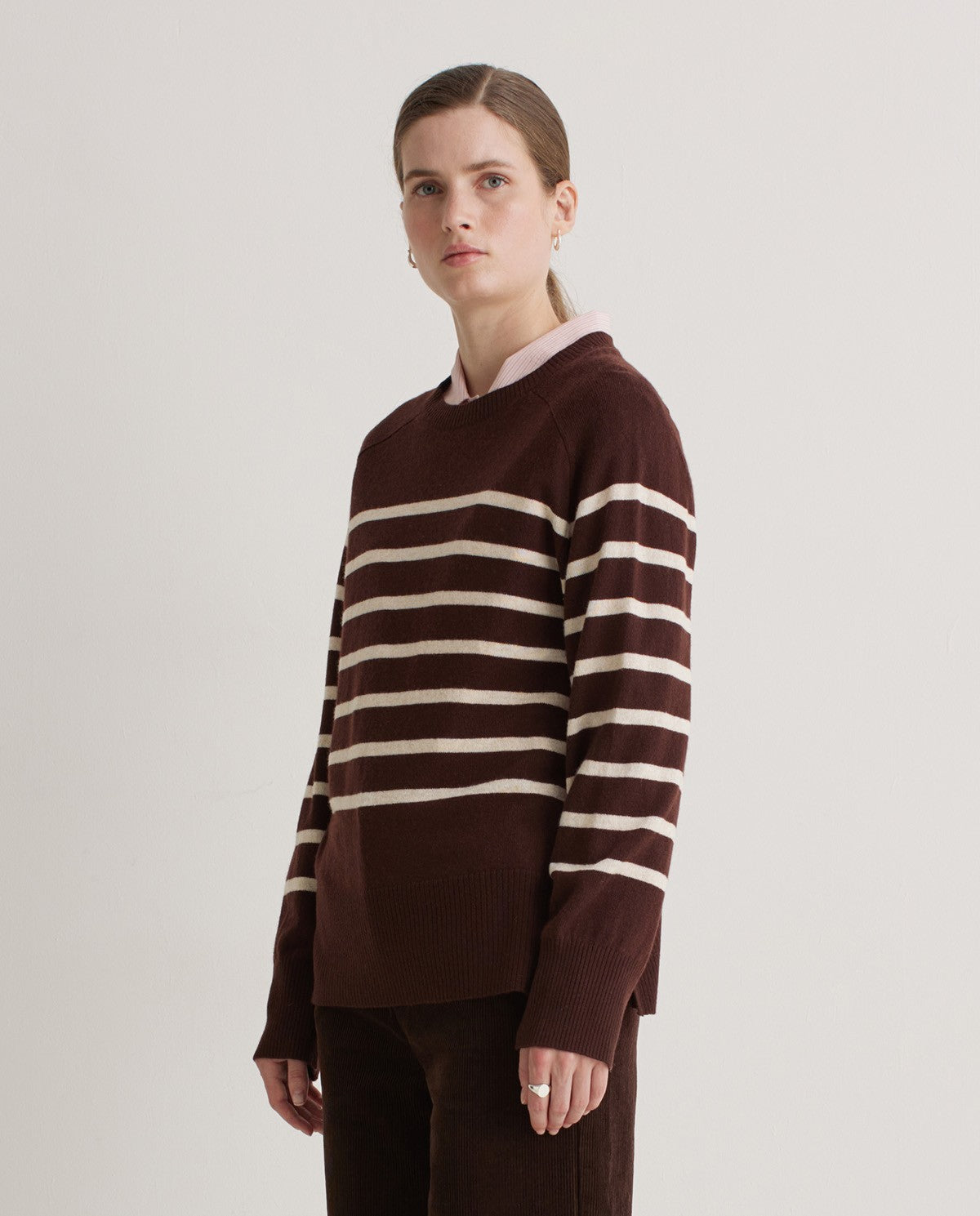 YERSE - Striped Jumper - Maroon/Ecru