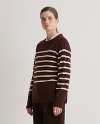 YERSE - Striped Jumper - Maroon/Ecru
