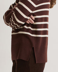 YERSE - Striped Jumper - Maroon/Ecru