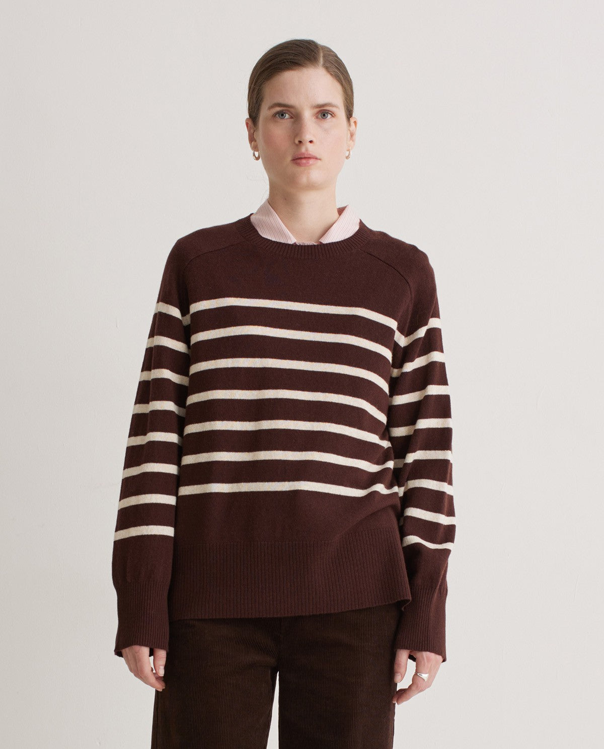 YERSE - Striped Jumper - Maroon/Ecru