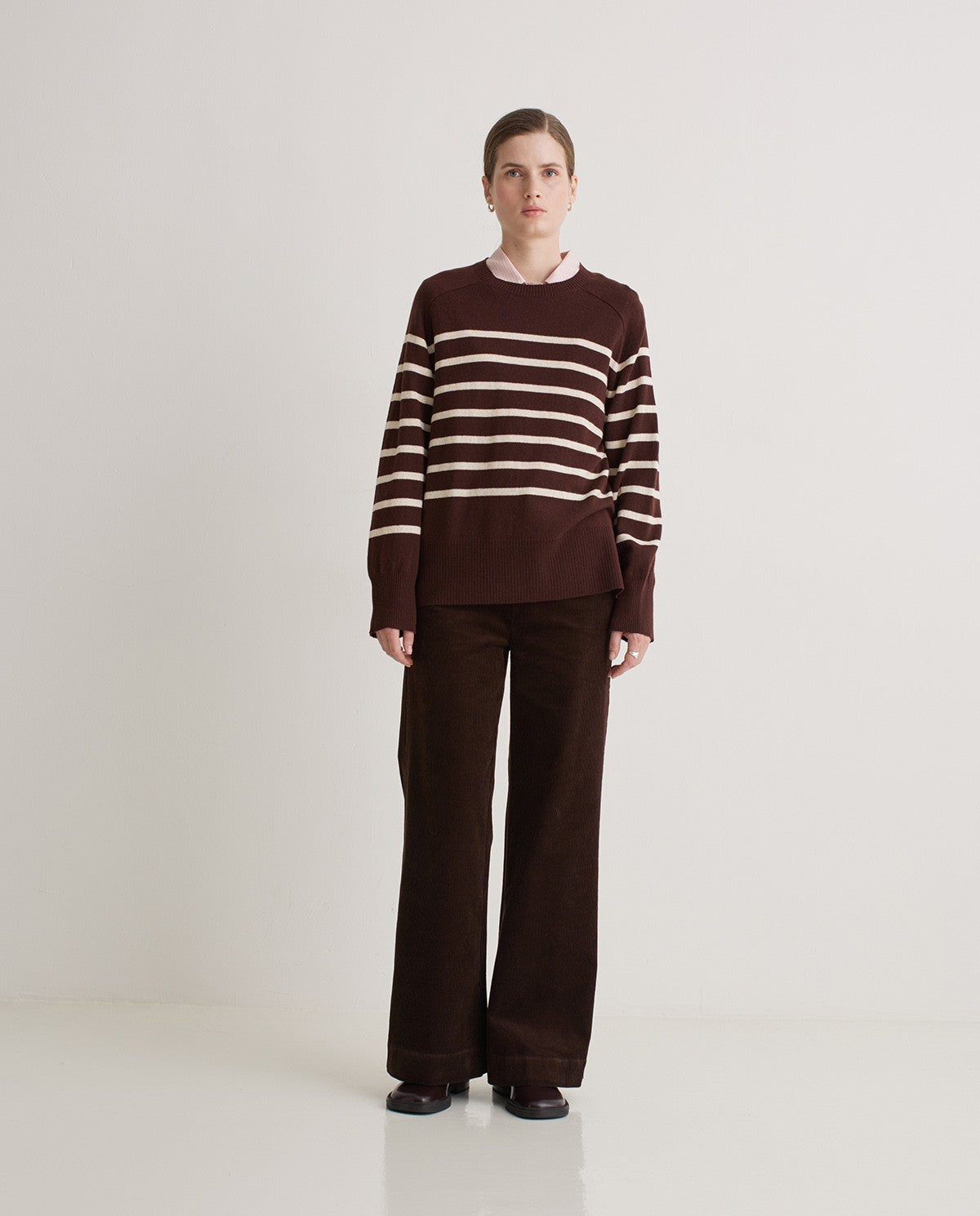 YERSE - Striped Jumper - Maroon/Ecru