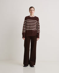 YERSE - Striped Jumper - Maroon/Ecru